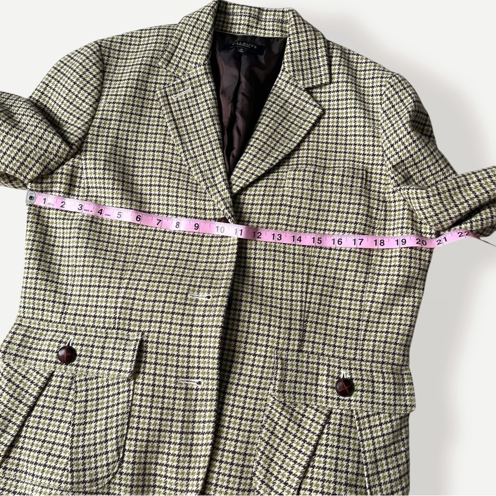 Talbots Classic Fit Houndstooth Blazer Jacket Size 12 Brown Green Wool Blend - Picture 9 of 11